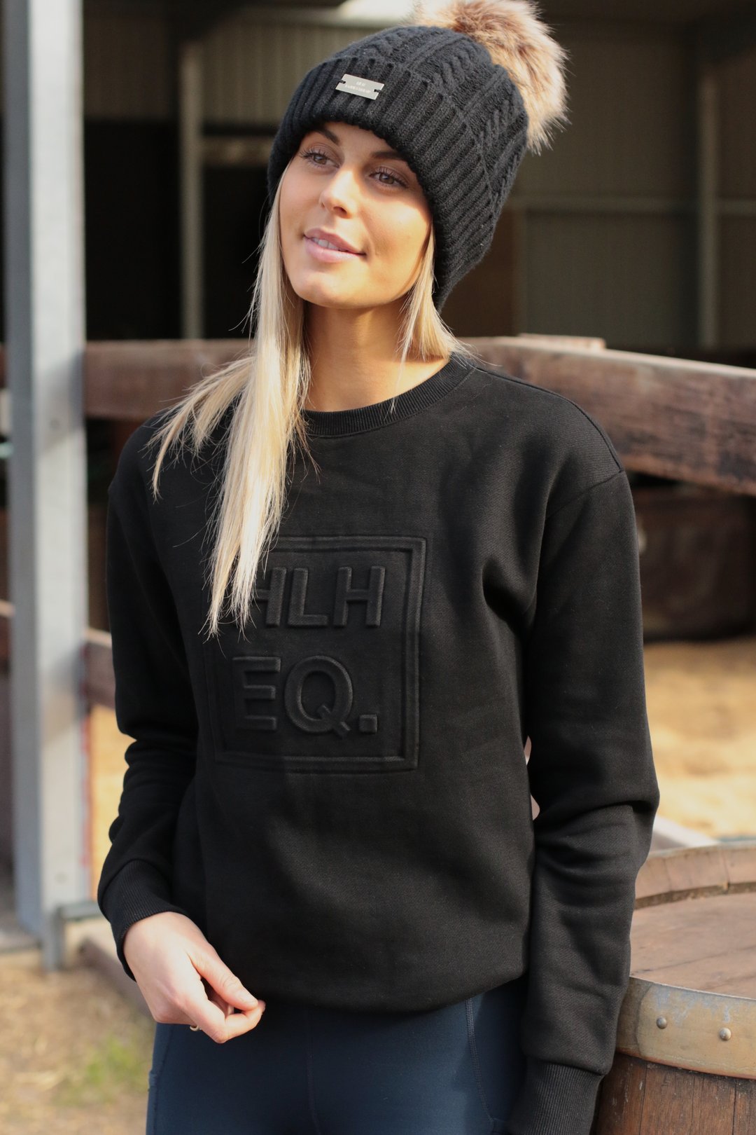 Emboss Crew Sweater in Black