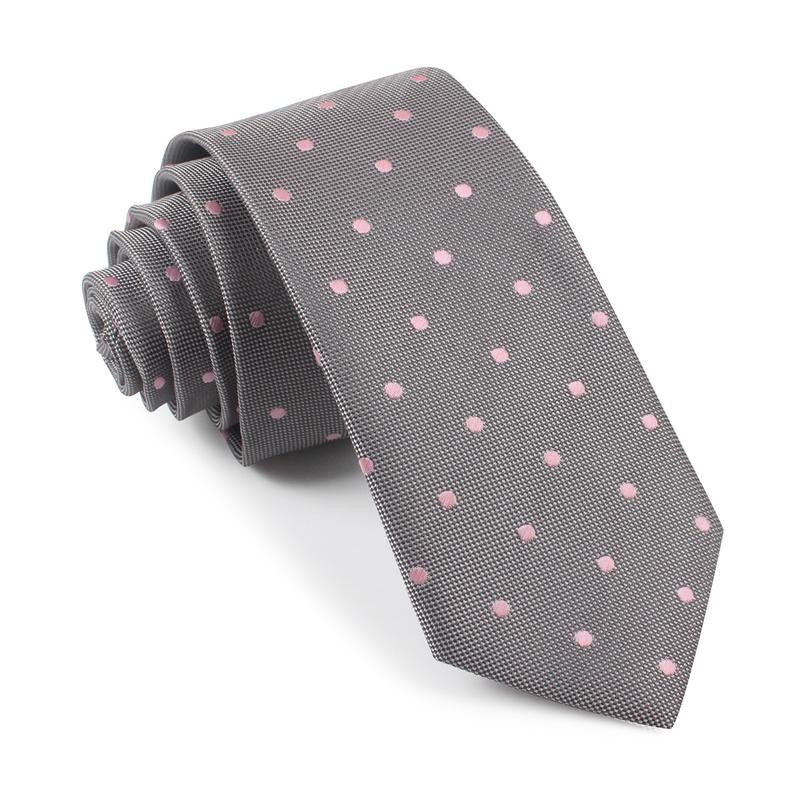 OTAA grey with baby pink polka dots skinny tie